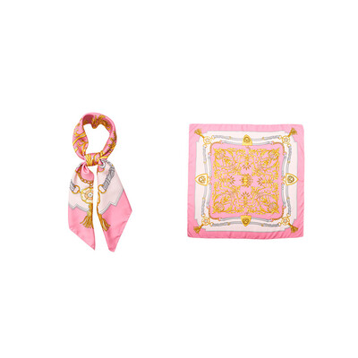 

Silk shawl scarf 100 genuine new gift box flower print womens certification rare generous 88 88CM blue orange pink 018