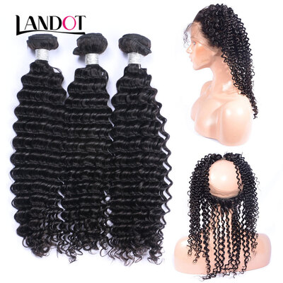 

8A 360 Lace Frontal Closure With 3 Bundles Indian Curly Virgin Human Hair Weave 4pcs Lot Natural Black Indian Remy Hair Extensions
