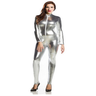 

24 Hrs Shipped Out Womens Front Bust Zipper Turtleneck Catsuit Shiny Womens Metallic Sexy Unitards