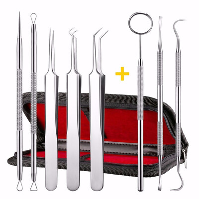 

8 PACK Blackhead Removal Tweezer Kit & Dental Hygiene Tool Set Comedone Extractor Blackhead Whitehead Acne Blemish Pimple Remove