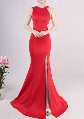 

Halter Fishtail Slim Wedding Party Evening Dress Female Split Skirt Sexy Temperament Dress