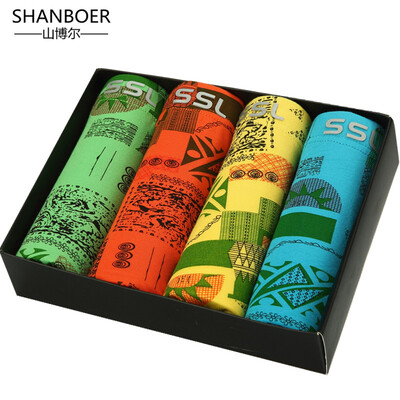 

4pcs\lot Male Underwear New Letter Print Men Underpants Cotton Sexy Comfort Boxer Men Shorts Panties Plus Size