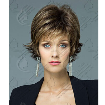 

QianBaiHui Short Curly Wigs for Women - Brown Mixed Blonde Bob Wigs Synthetic Hair Wigs with Bangs Fasion Full Wigs Wig Cap