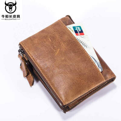 

BULL CAPTAIN Vintage BIFOLD бренд кожа MEN кошельки коровьей молнии КОРОТКИЙ денежный кошелек hasp держатель карты маленький кошелек для монет # QB06