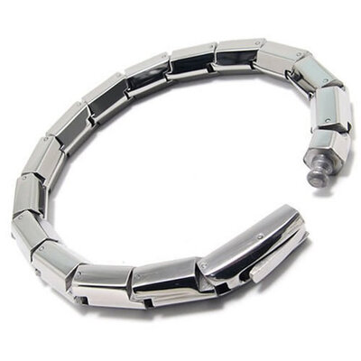 

Hpolw men Heavy silver Stainless Steel Retro Design geometry pattern Spring buckle Bracelet