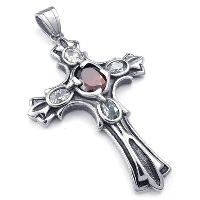

Hpolw Mens&Womens Stainless Steel Casting Red&White Crystal Cross CZ Pendant,Sterling Silver Cross Pendant ,18-26 inch Chain