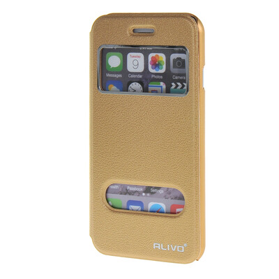 

MOONCASE Apple iPhone 6 ( 4.7 inch ) чехол Double Window View Leather Flip Bracket Back чехол Cover Gold