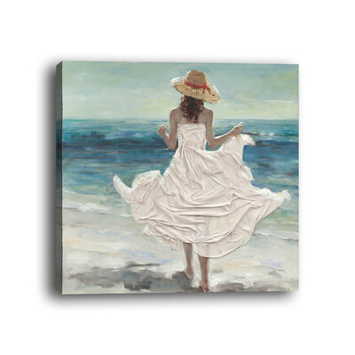

Framed canvas modern living room bedroom background wall seaside white dress girl back decorative painting
