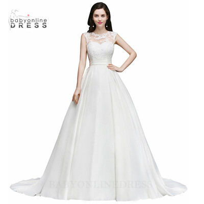 

Wedding Dress 2018 Robe De Mariage WhiteIvory Backless Lace A-Line Court Train Satin Cheap Wedding Dresses Vestido De Casamento