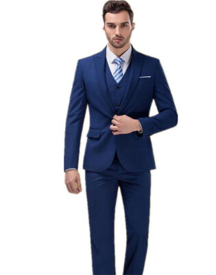 

2018 Groom Tuxedos Best Man Suit Roral Blue Groomsman Mens WeddingProm Suits