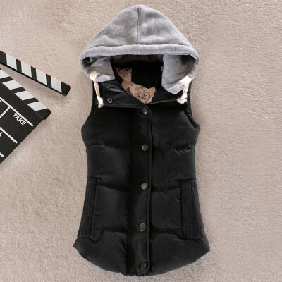 

New Spring Winter Solid Women Plus Size Slim Vest Women Parkas Cotton Jacket Sleeveless Hooded Casual Colete Jacket