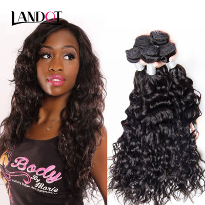 

9A Brazilian Virgin Hair Water Wave 100 Human Hair Weaves 4 Bundles Wet And Wavy Curly Natural Black Color Remy Hair Extensions