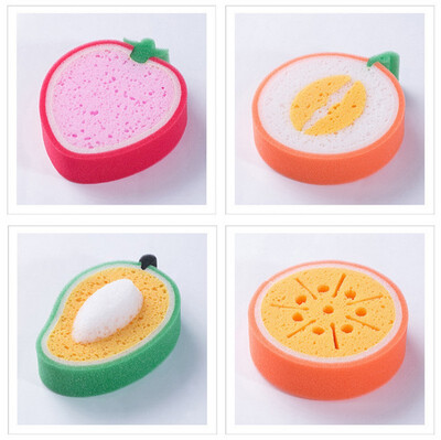 

Cntomlv Cute Fruit Shape Microfiber Sponge Scouring Pad Cleaning Cloth Strong Remove Stains Thickened Sponge Kitchen Tools