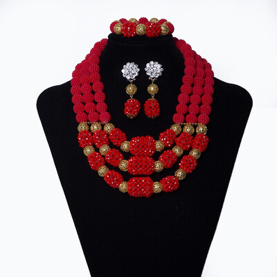 

3 Rows Pink African Wedding Jewelry Set For Women African Multicolor Crystal Beads Jewelry Set Nigerian Girl Clothing Accessories