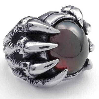 

Hpolw Vintage fashion silver&black Stainless Steel Gothic Dragon Claw Biker Mens black crystal Ring