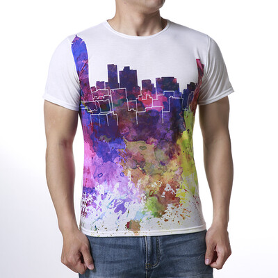 

Mens Round Neck Tops Geometry Colorful Print Pullover T-Shirts