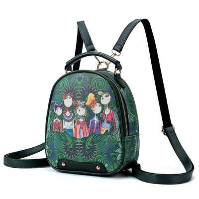 

3D Printing Bags Backpack Female Luxury Brand Designed Mini handbag Schoolbag PU Leather Women Bag Forest Green Shoulder Backpacks