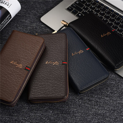 

Mens PU Leather Bussiness Long Purse ID Card Photo Holder Zipper Wallet
