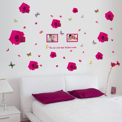 

Romantic Pink Rose Flower Removable PVC Bedroom Wall Sticker Home decor Room Decal