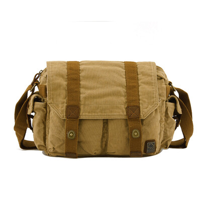 

Men Khaki Vintage Canvas Bag Military Shoulder handbag Messenger Satchel School