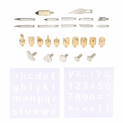 

28pcsset Wood Burning Soldering Tips Set Replacement Wood Carving Tools Accessories Kit with Hot Knife Blade Stencils