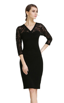 

Womens V-Neck Lace Yoke Dress with 34 Sleeves