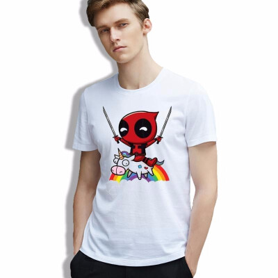 

Kawaii T-shirt Men Unicorn Deadpool American Cartoon Clothes Rainbow O-neck Printed Casual tee