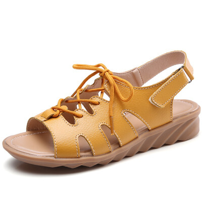 

Women Gladiator Sandals Shoes Genuine Leather Lace Up Flat Heels Sandals Ladies Casual Summer Shoes Women Beach Sandals