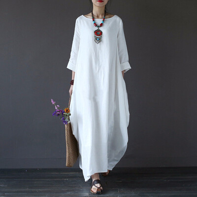 

Summer Plus Size Long Maxi Dress Women Elegant 4xl 5xl Loose Large Hem Dress O-neck White Dress Long Sleeve Robe Vestidos
