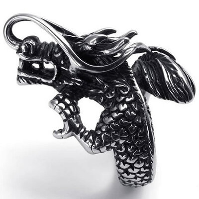 

Hpolw Vintage fashion silver&black Stainless Steel Gothic Dragon Biker Animal RingWidth35mm