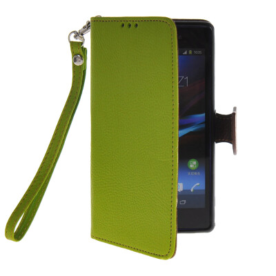 

MOONCASE Litch Skin Leather Side Flip Wallet Card Holder Pouch with Kickstand Case Cover for Sony Xperia Z1 L39h Green