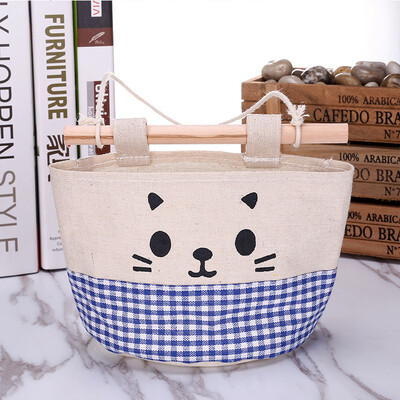 

Shouyou cute cat multi-layer fabric closet hanging bag storage bag cotton wall hanging hanging wall storage bag JD-SN-62 blue plaid