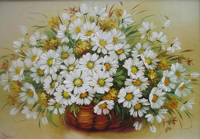 

Diy Flowers Oil Painting Paint by Number Kits without Wooden Framed for Adults - Beautiful White Daisy