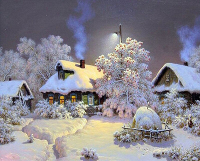 

Snow House&Trees Home Decor Oil Painting Diy Oil Painting Paint by Numbers Kit on Canvas for Adults&Kids - Snow Scenery