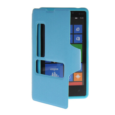 

MOONCASE View Window Leather Side Flip Pouch Hard board Shell Back Case Cover for Nokia Lumia 820 Blue