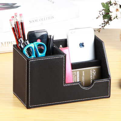 

Yapi Shi leather multi-function large pen holder storage box creative simple pen stationery storage box office supplies business card box living room coffee table desktop remote control storage box black needle