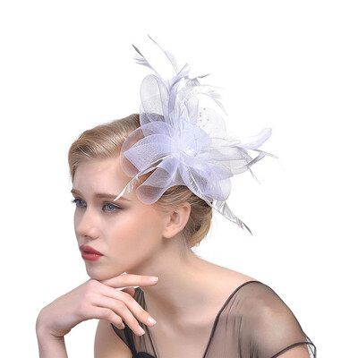 

Elegant Women Feather Fascinator Flower Veil Top Hat Headband Wedding Party