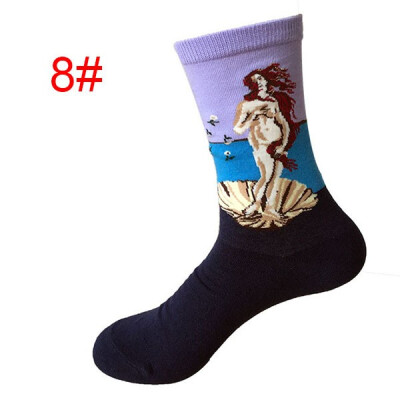 

1 Pair Men&39s Personality Cartoon Cotton Mona Lisa Painting Middle Tube Socks