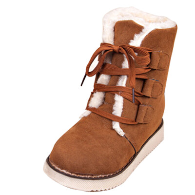 

Winter Womens Fur Lining Round Toe Lace Up Warm Ankle Boots Martin Snow Shoes