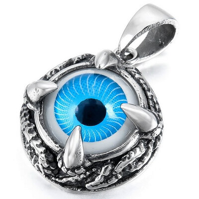 

Hpolw Men Stainless Steel Blue Crystal Pendant Skull Dragon Claw Evil Eye Snake Necklace with 23 inch ChainSilver Black Blue