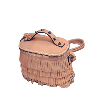 

New leather handbags Mini women tote bags bucket tassel rivet fashion women messenger bags brand designer shoulder bags