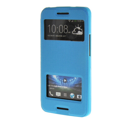 

MOONCASE Side Flip Hard board Slim Leather Bracket Window чехол для Cover HTC One M7 синий