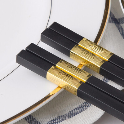 

Cntomlv 5 Pair Luxury Household sushi Chopsticks Tableware dinnerware Alloy black chopsticks Chinese Style for gift