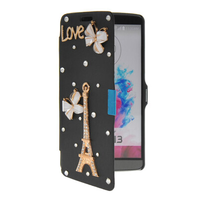 

MOONCASE Bling Rhinestone Crystal Ultre Slim Leather Side Flip Wallet Shell Back ЧЕХОЛ ДЛЯ LG G3 Black