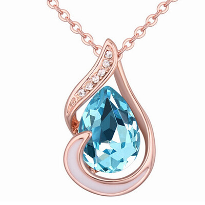 

Original Crystal from Austrian Elements Waterdrop Necklaces Pendants Rose Gold Color Chain Collier Bijoux For Women Best Gift 2166
