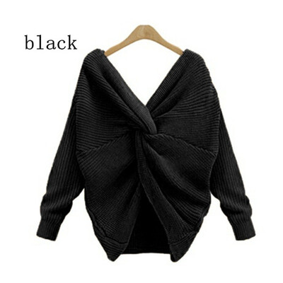 

2018 Two Wearing V-neck Knotted Backless Sweater Long-sleeved Women