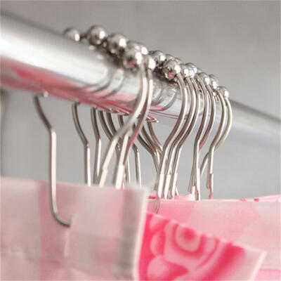 

Cntomlv Free shipping 12pcspack Set Package Polished Satin Nickel 5 Roller Ball Shower Curtain Rings Hooks