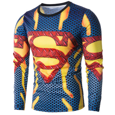 

New Mens Fashion Casual Long Sleeve Anime Cartoon Superman Print Slim Sport Shirt