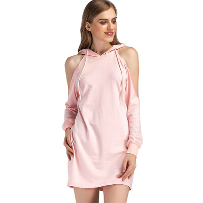 

BURDULLY Womens Hooded Dresses Long Sleeve 2018 Pink Fashion Spring Dresses Casual Mini Straight Dress For Office Working