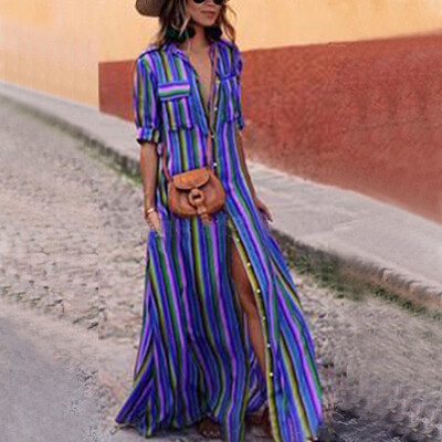

Try Everything Women Summer Dress Long 2018 Striped Shirt Dress Summer Women Cotton Colorful Pocket Long Casual Dress Vestido